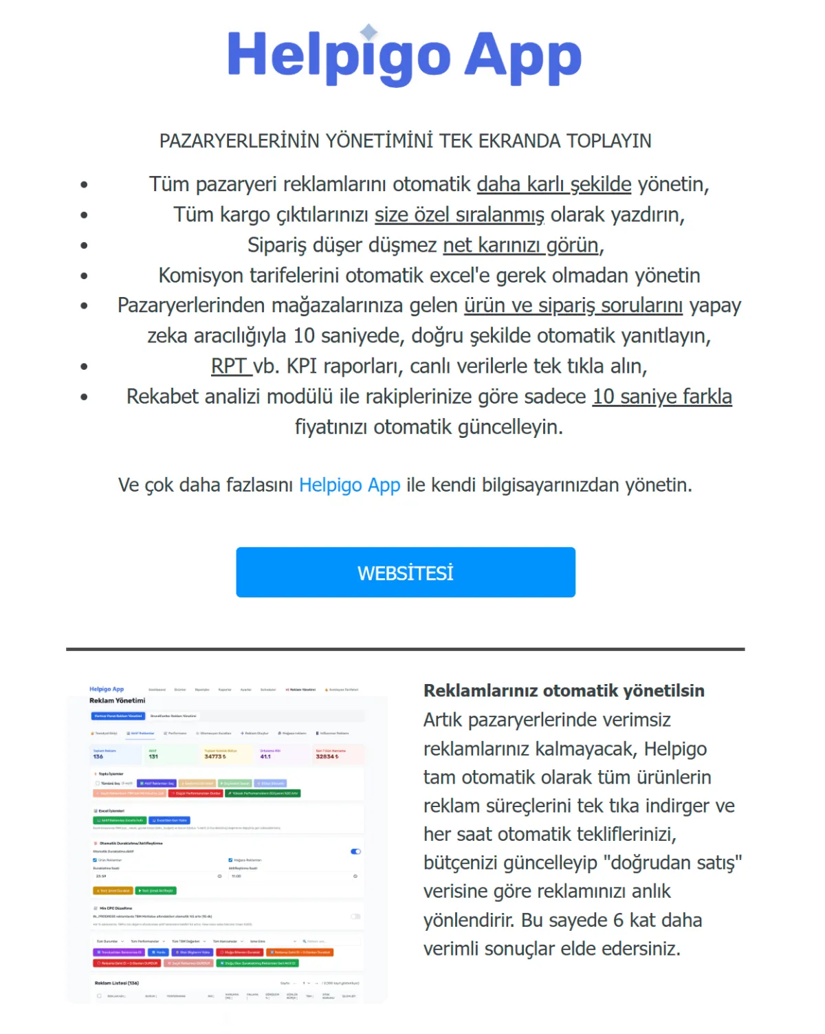       Trendyol satıcıları için kar, reklam ve operasyonu tek panelde toplayan yazılım: Helpigo    